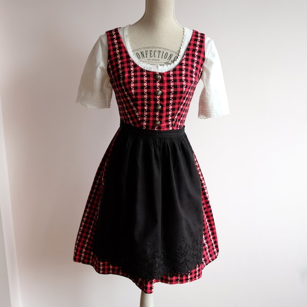 Vintage Dirndl Rot Schwarz Kariert 2-tlg. Gr 36/38