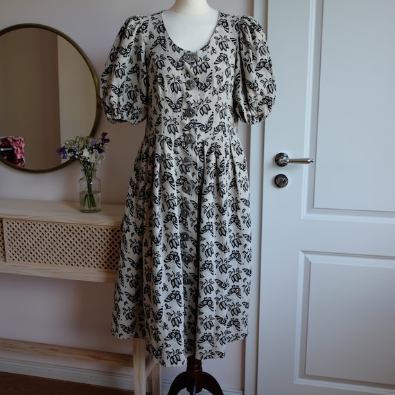 Linen dress butterfly with puff sleeves Gr 42/44