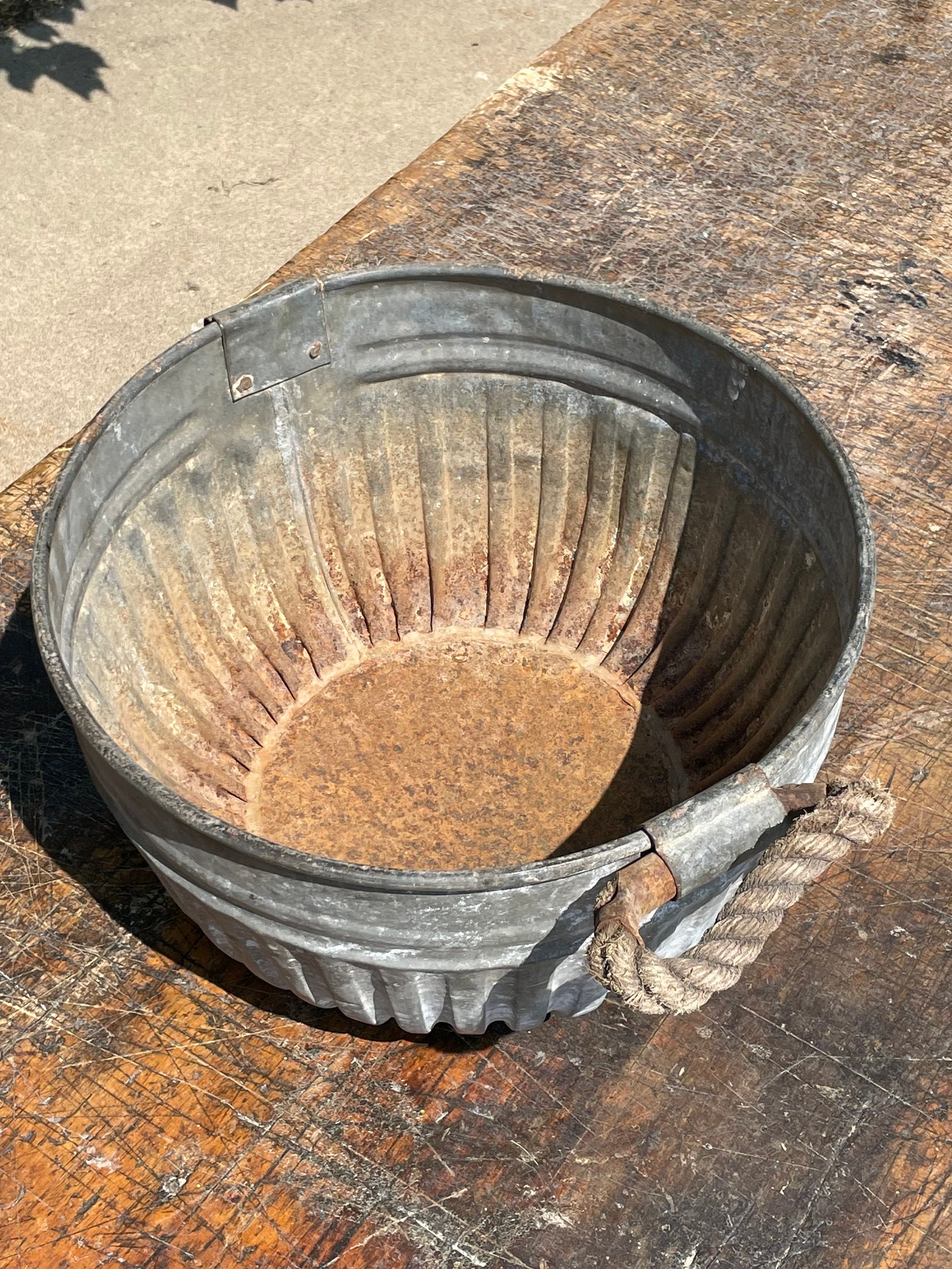 Vintage Small Galvanized Metal Bushel Basket Etsy