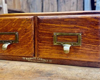 Beautiful Antique Wabash Cabinet Co. Oak Card Catalog 2 Drawer Index Card File