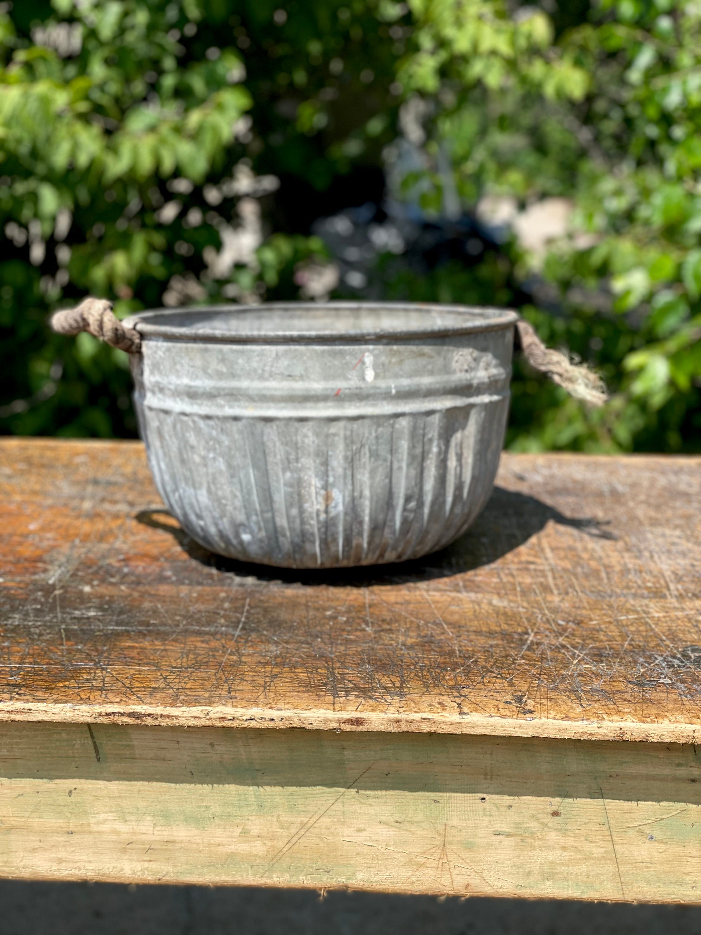 Vintage Small Galvanized Metal Bushel Basket Etsy