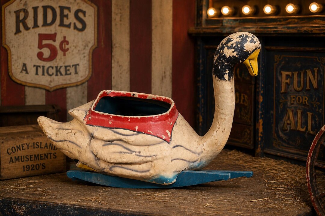 Antique Carnival Swan Ride Body Kiddieland Fairground Americana Folk ...