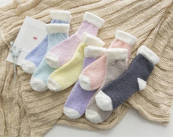 Pastel fuzzy socks, winter socks, warm socks, cozy socks, sleep socks, gift for her, special occasion