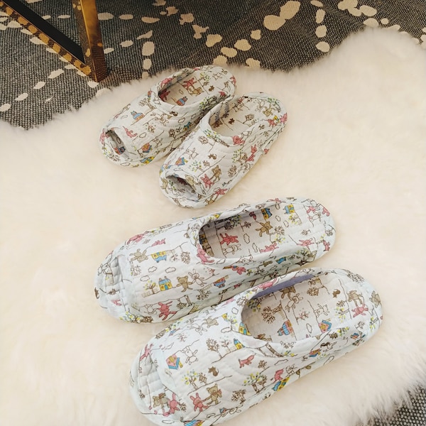 Indoor slippers, cute slippers, bunny slippers, quilted slippers, cotton, socks, non-slip, indoor socks, quilted socks, flexible slippers