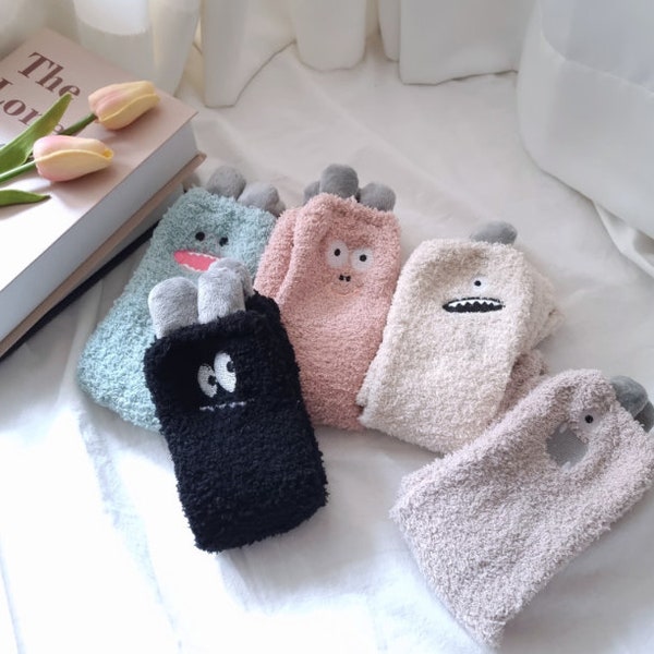 Cute monster fuzzy socks, soft socks, warm socks, cute socks, cozy socks