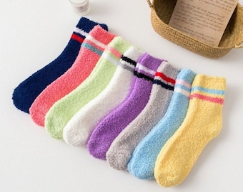 Striped fuzzy socks, warm socks, soft socks, gift for her, cozy socks