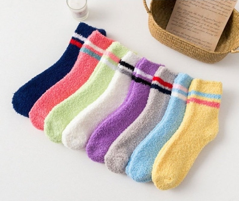 Striped fuzzy socks, warm socks, soft socks, gift for her, cozy socks White