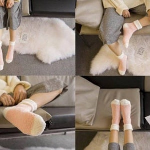 Pastel fuzzy socks, winter socks, warm socks, cozy socks, sleep socks, gift for her, special occasion peach coral