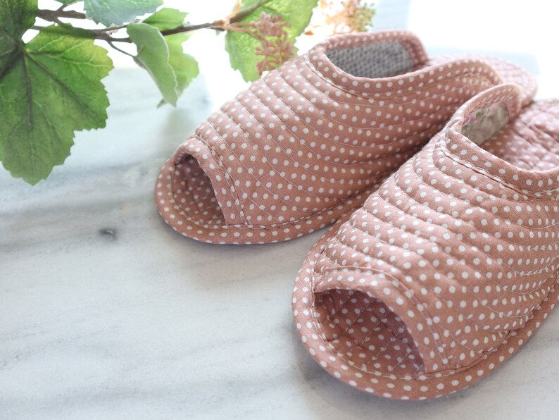 Indoor Slippers Tiny Dot Slippers Quilted Slippers Cotton Etsy