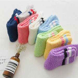 Striped fuzzy socks, warm socks, soft socks, gift for her, cozy socks image 2