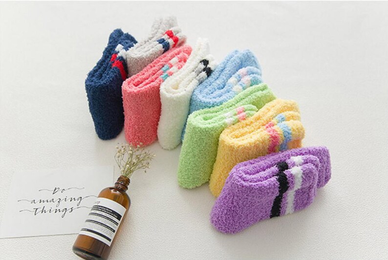 Striped fuzzy socks, warm socks, soft socks, gift for her, cozy socks image 2