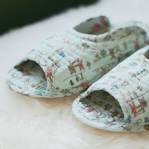 Indoor slippers, cute slippers, bunny slippers, quilted slippers, cotton, socks, non-slip, indoor socks, quilted socks, flexible slippers LG mint bunny