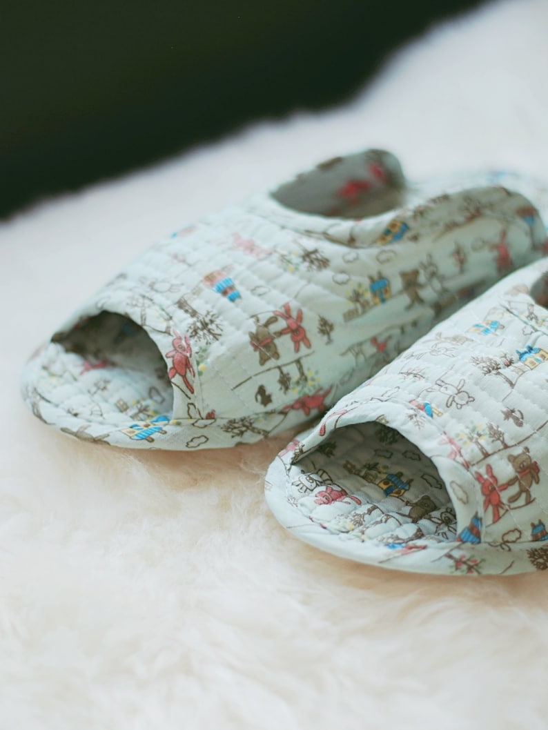 Indoor slippers, cute slippers, bunny slippers, quilted slippers, cotton, socks, non-slip, indoor socks, quilted socks, flexible slippers LG mint bunny