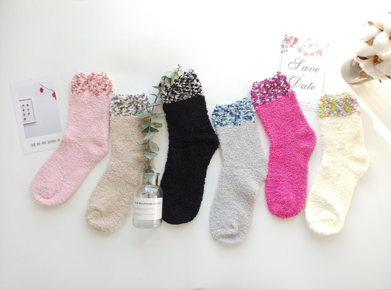 Mini Beads fuzzy socks, winter socks, warm socks, cozy socks, sleep socks, gift for her, special occasion image 2