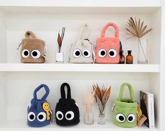 Cute little monster bag, fleece bag, tote bag, fluffy bag