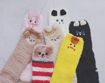 Character fuzzy socks, soft socks, warm socks, cute socks, cozy socks, sleep socks