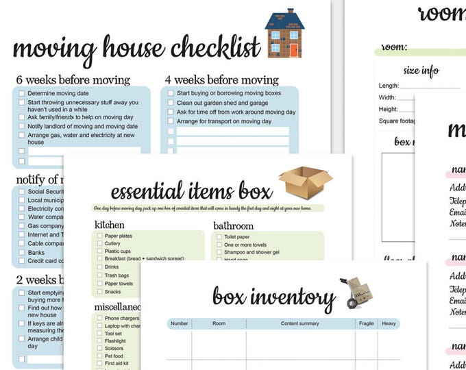 Moving House Planner Checklists Box Inventory Budget Etsy