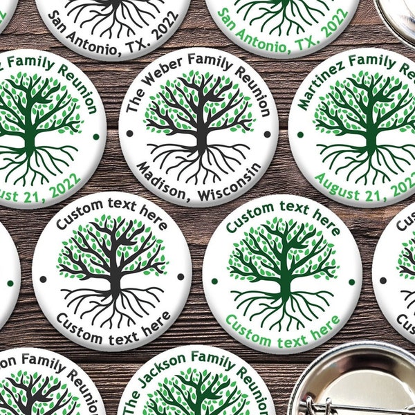 Family Reunion Buttons | 1.25" | Custom text | Genealogical tree Badges Pin Backs Personalized Keepsake