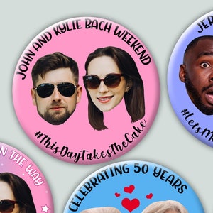 Couple Face Cutout Pins - Gift for engagement parties, wedding rehearsal, save the date, anniversaries, joined birthdays... - 3 inch buttons