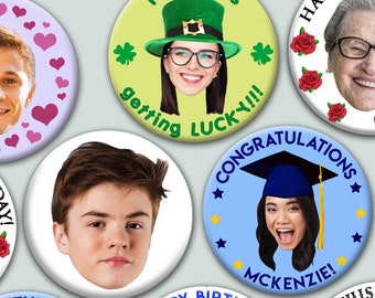 Custom Face Cutout Buttons | Sizes 1.25", 2.25" & 3" | The perfect picture party favor for any event
