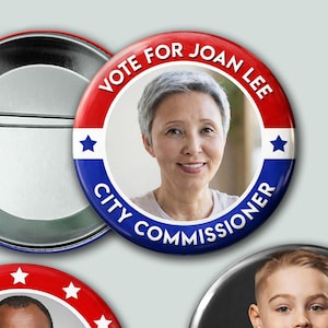 Campaign Pin Back Buttons: Custom Vote For Photo Badges (2.25")
