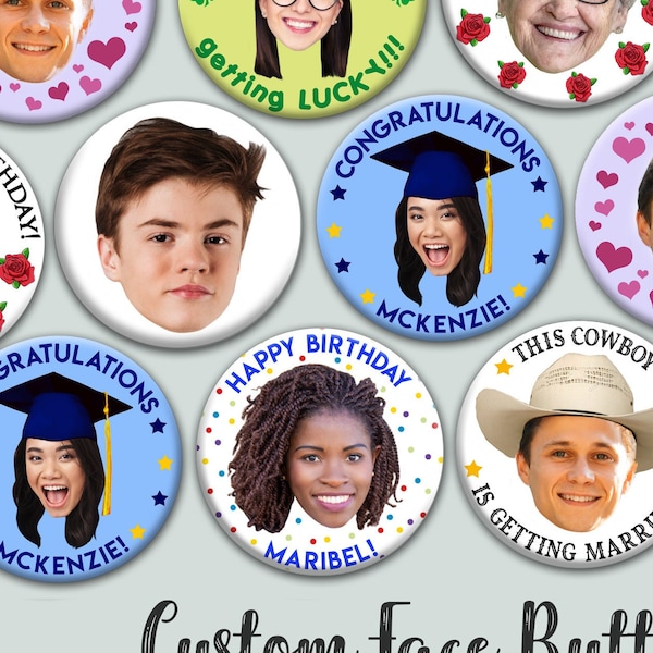 Custom Face Cutout Buttons | Sizes 1.25", 2.25" & 3" | The perfect picture party favor for any event