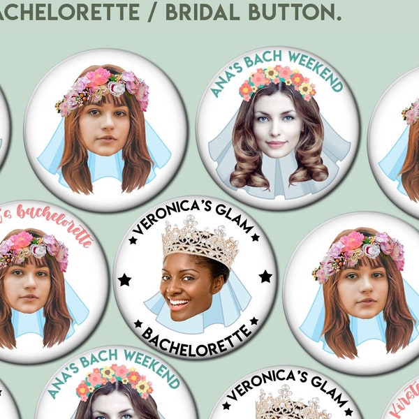Custom Veil Buttons | Personalized picture pins | Size 2.25" and 3" | Badges Pinbacks Party Favors Bride Bridal Shower Wedding Bachelorette