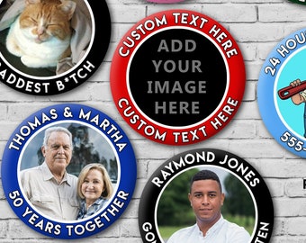 Color Ring Custom Photo and Text Buttons | Size 2.25" | Personalized pinbacks for birthdays, anniversaries, logos, business promotion, gifts