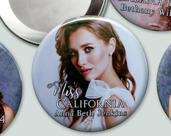 Custom Pageant Button Pin Back - Personalized badges to show support to Beauty Pageant Contestants, Miss Junior, Miss Teen and more - 3 inch