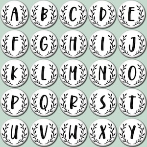 Letters Buttons | Sizes 1.25 and 2.25 inches | Calligraphy Lettering Initials Alphabet pin backs