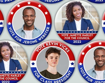 Campaign Election Pins | Size 2.25" | Personalized Buttons to perfectly fit your campaign, school elections, or any voting events