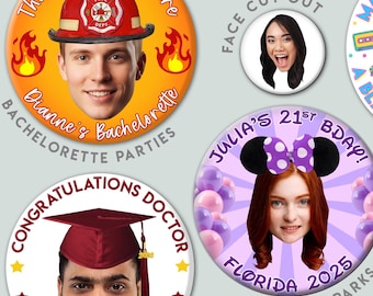 Custom Face Cut Out Buttons – Personalized Party Pins (1.25", 2.25", 3")