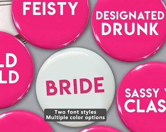 Pin's EVJF : cadeaux nuptiales, cadeaux de demoiselle d'honneur (1,25 po., 2,25 po. 3 po.)