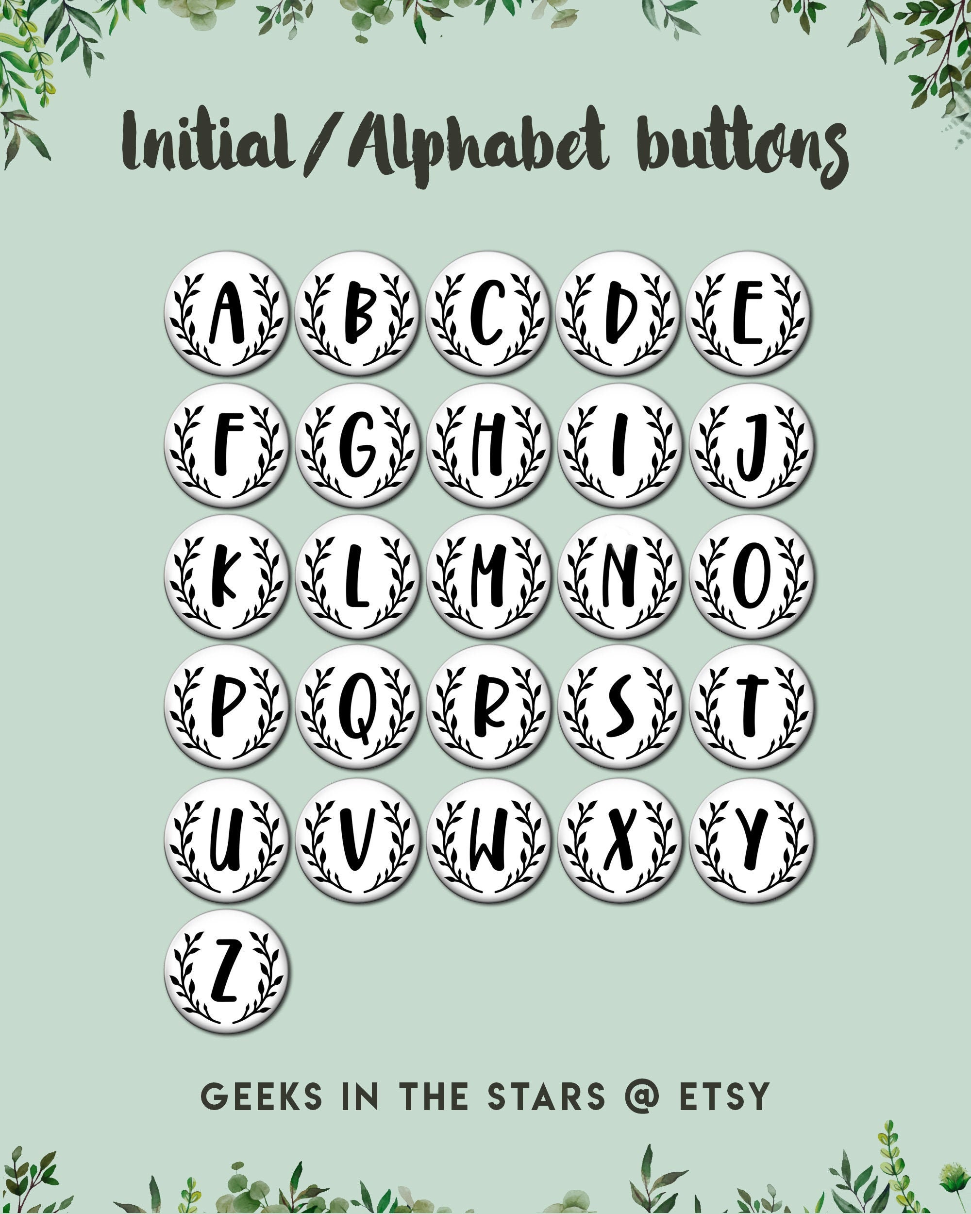 Initial Buttons Etsy