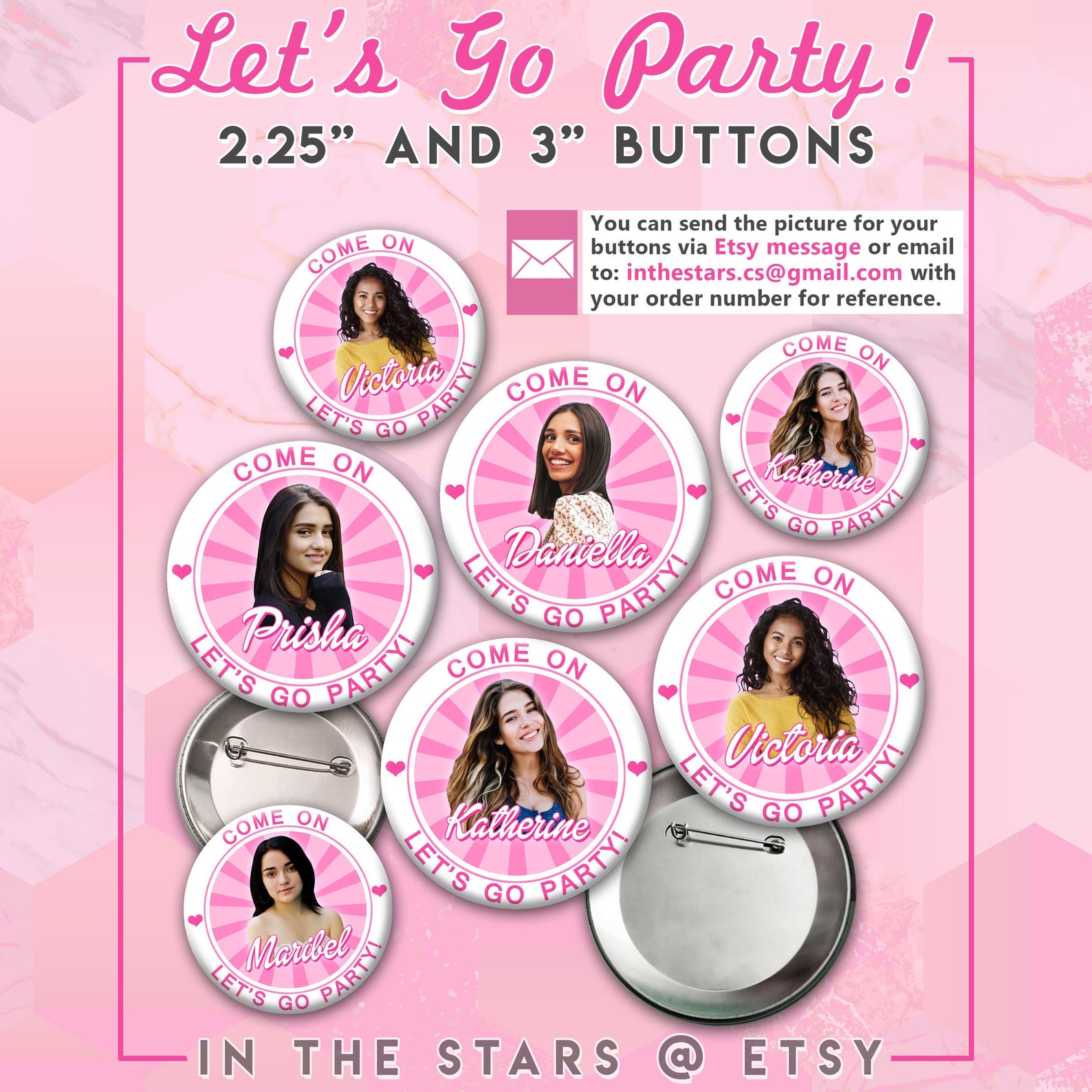 Pink Convertable Pin Custom Party Pin Buttons: Pink Theme Favors (2.25