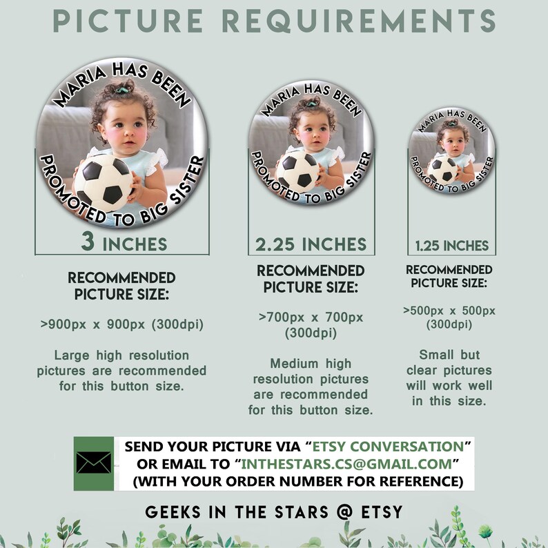 Custom Photo Pin Buttons – Personalized for Birthday, Graduation, Funeral, Logos... ( 1.25", 2.25" or 3" ) image 3