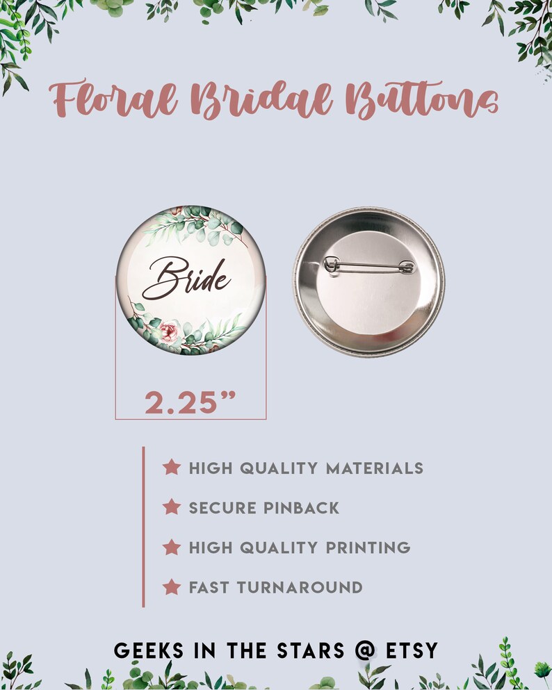 Floral Elegant Bridal Buttons 2.25 Bridal Shower - Etsy