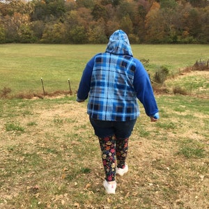 Blue Plaid Pullover Fleece hoodie raglan sleeve PLUS SIZE hoodie HANDMADE fleece jacket with kangaroo pockets Size 4X image 6