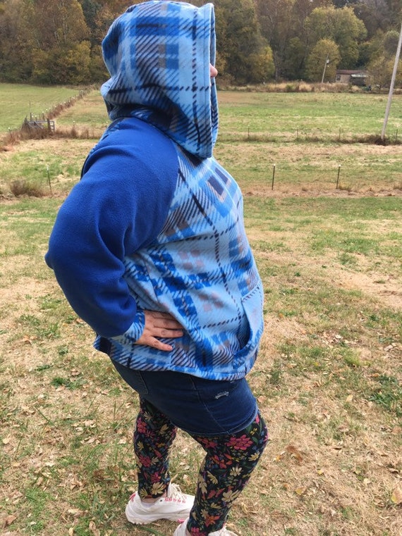 Blue plaid hoodie hotsell