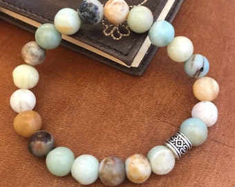 Beaded Bracelet Amazonite Inspirational Bracelet Gift Guide For Them Green Jewelry Boho Stone Anklet Groomsmen Boyfriend Husband Man Woman