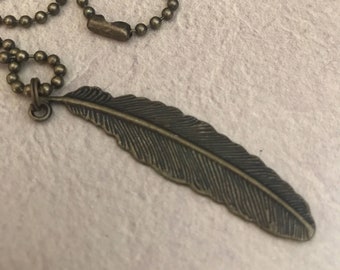 Feather Pendant Necklace  Gift Her Them Unique Gifts Bohemian Couples Jewelry under 30 Leaf Nature Inspired Inspirational Gift