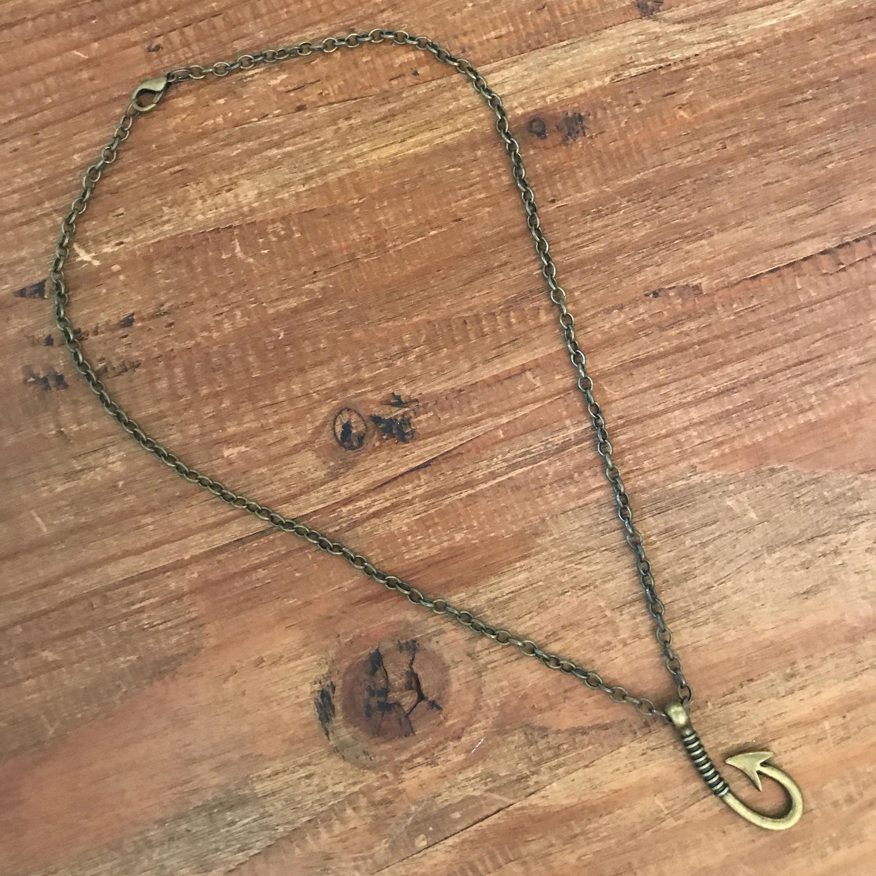 Mens Necklace Mens Pendant Fish Hook Chain Necklace Fishing Gift for