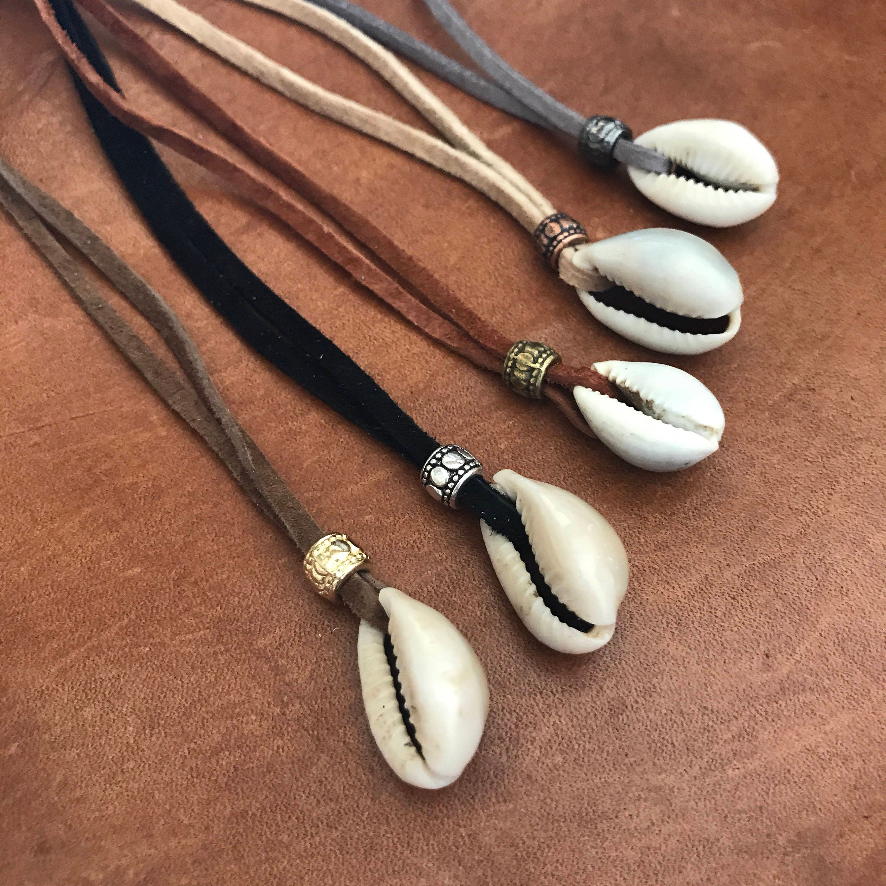 Men's Cowrie Shell Charm Duo Leather Cord Necklace