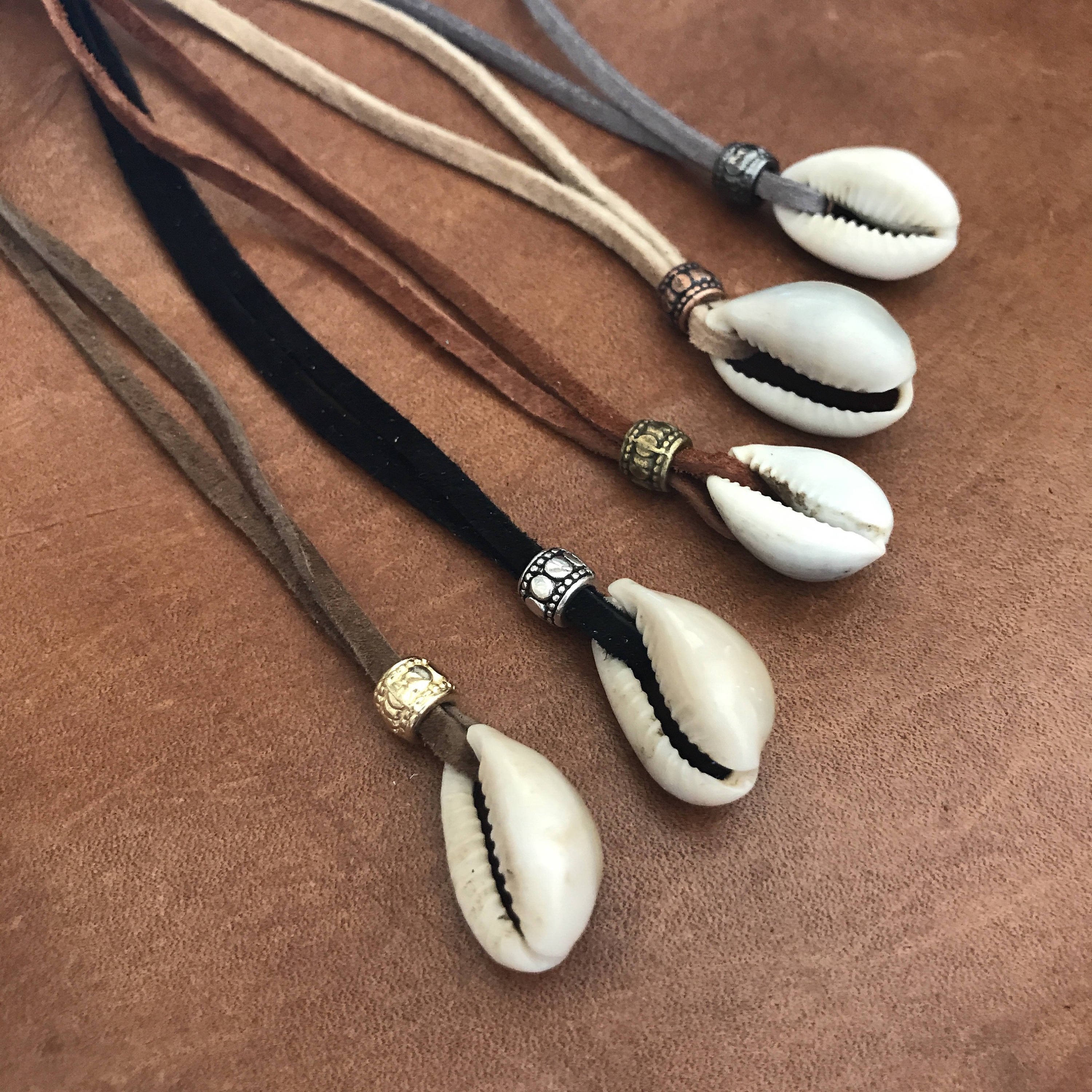 Men's Cowrie Shell Charm Duo Leather Cord Necklace