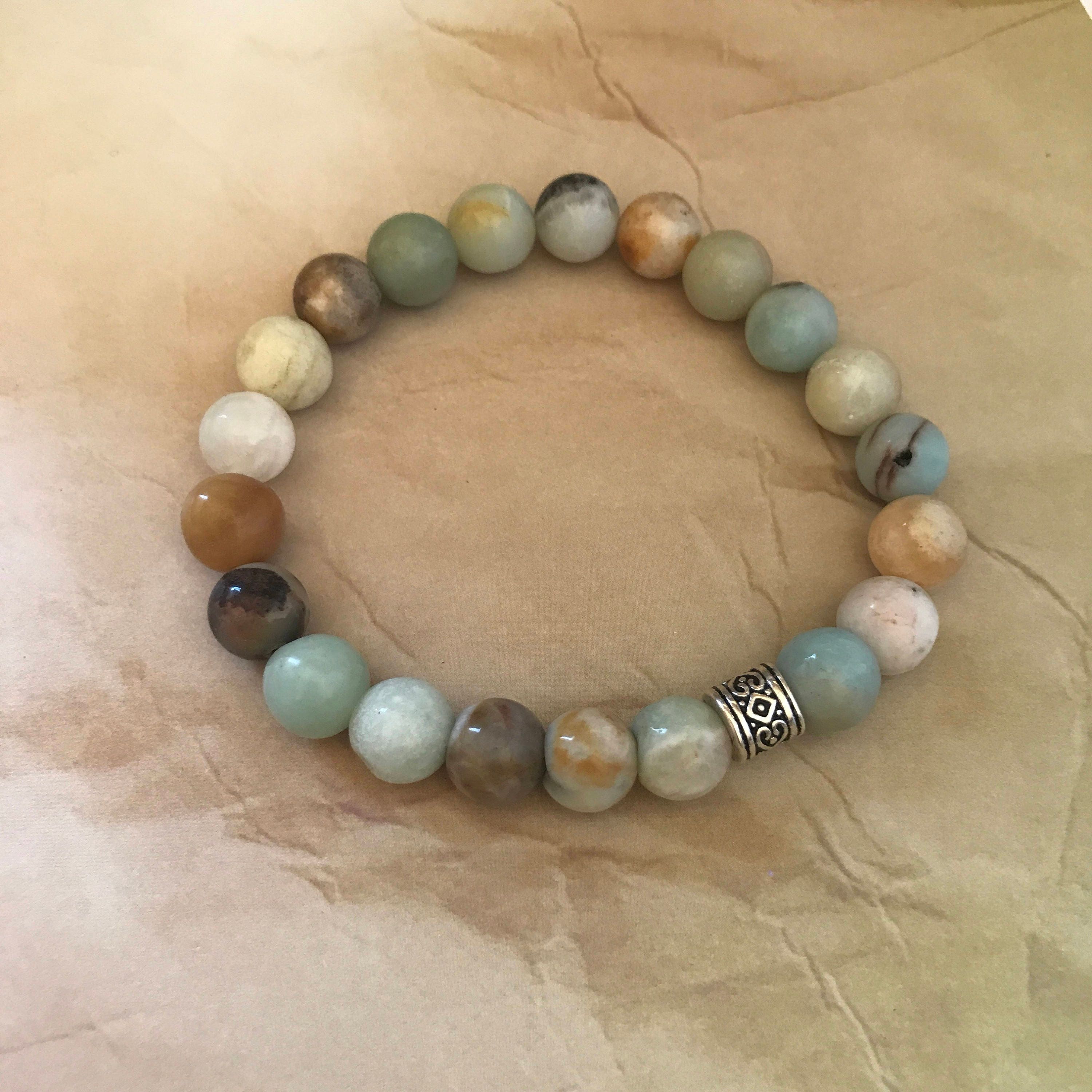Beaded Bracelet Amazonite Inspirational Bracelet Gift Guide For Them Green Jewelry Boho Stone Anklet Groomsmen Boyfriend Husband Man Woman