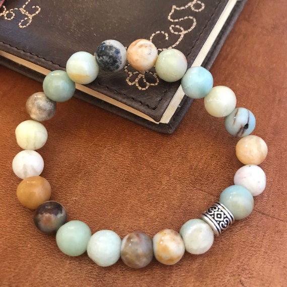 Beaded Bracelet Amazonite Inspirational Bracelet Gift Guide For Them Green Jewelry Boho Stone Anklet Groomsmen Boyfriend Husband Man Woman