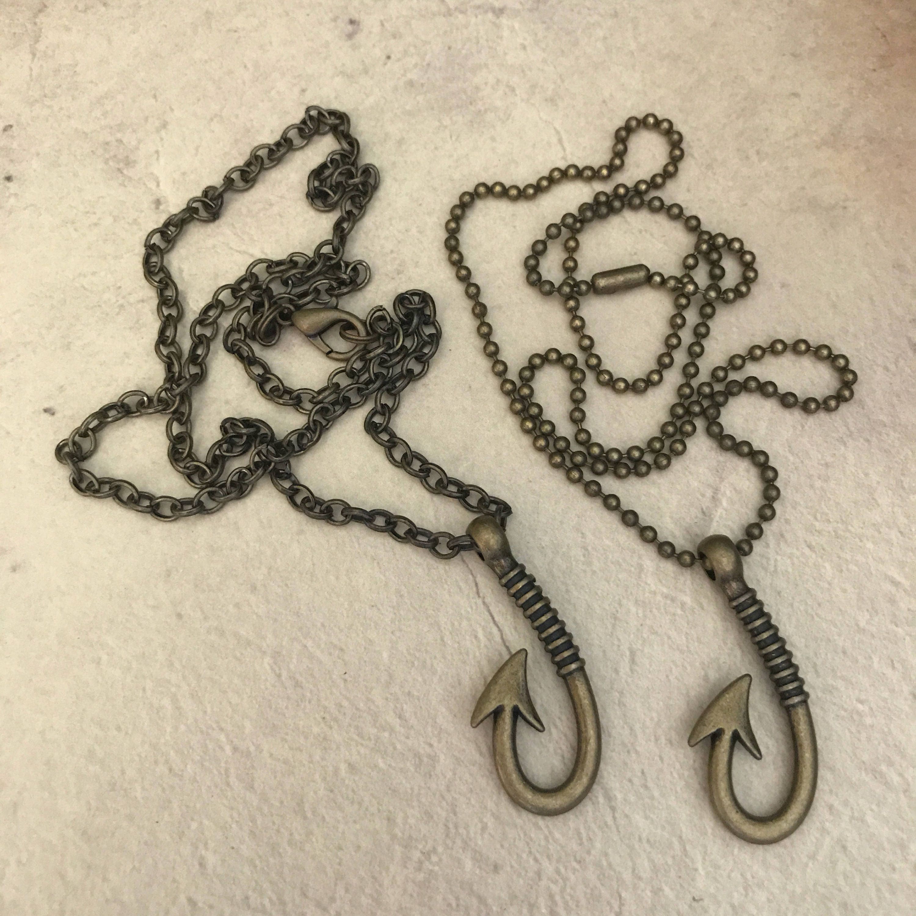 Mens Necklace Mens Pendant Fish Hook Chain Necklace Fishing Gift for Man Cool Surfer Beach