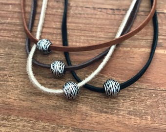 Bohemian Custom Leather Necklace Travelers Trail Wanderlust Gift Silver Celtic Bead Couples Jewelry New Raw Vegan Suede Choker Boyfriend Dad