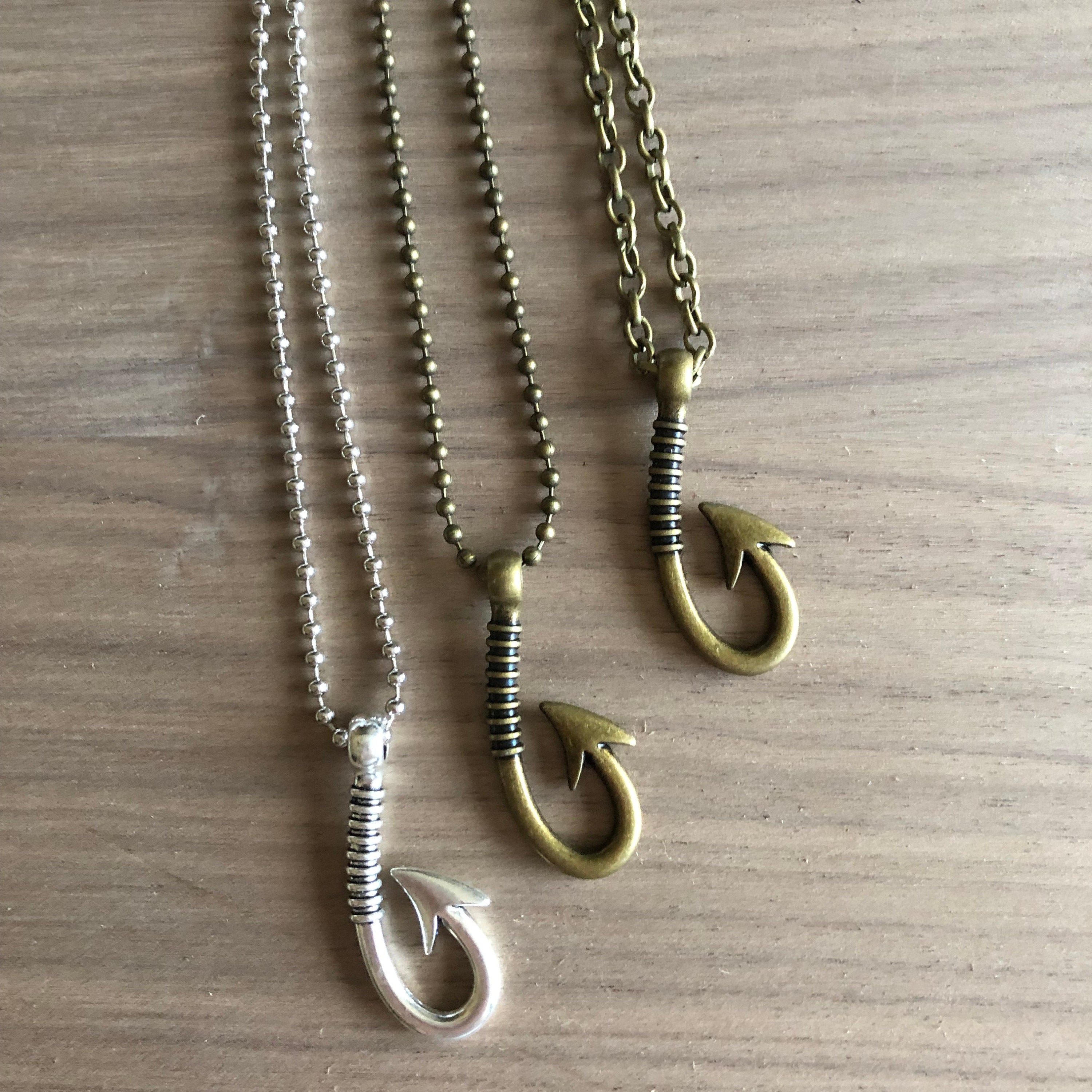 Mens Necklace Mens Pendant Fish Hook Chain Necklace