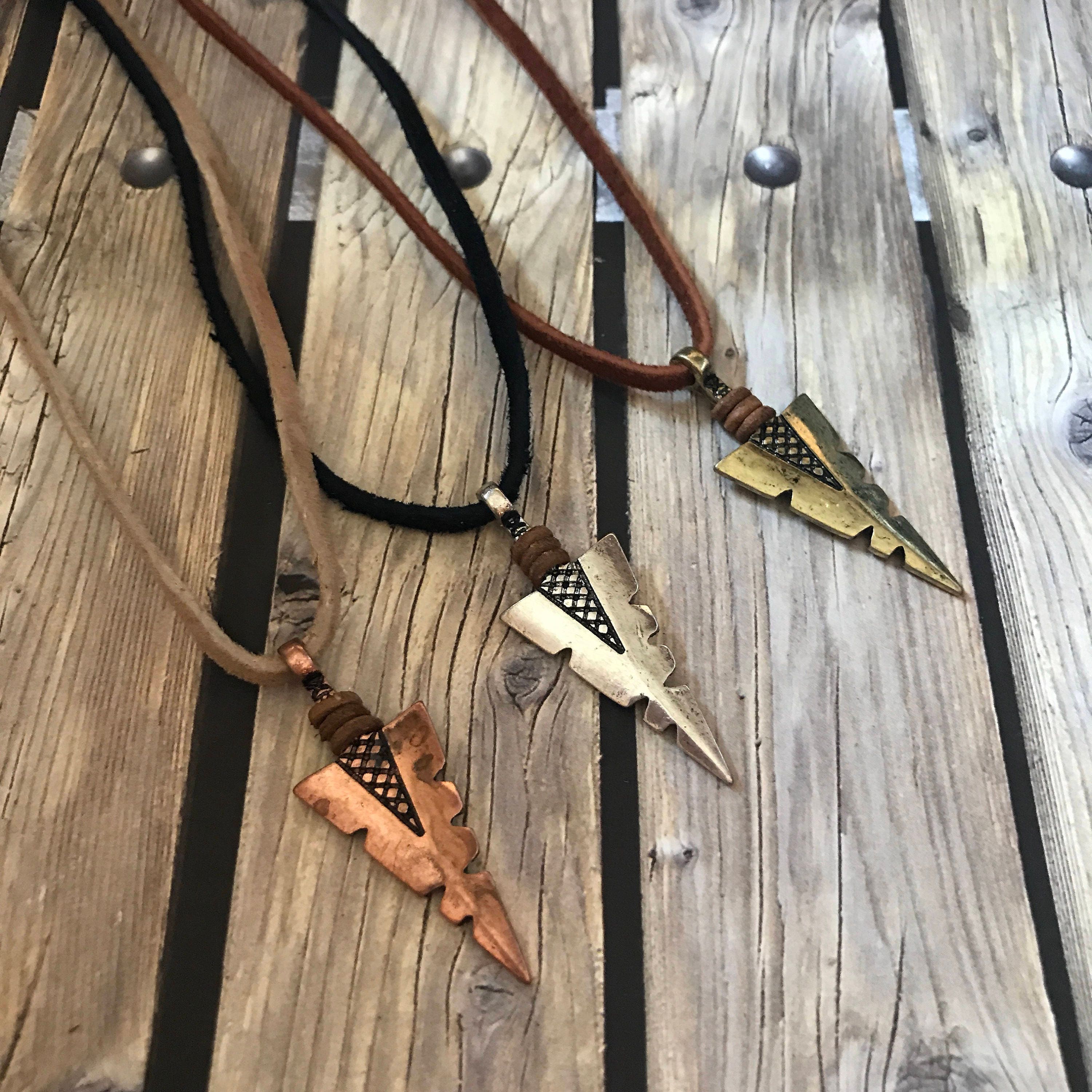 Arrowhead leather necklace. Arrow pendant. Viking jewelry - Inspire Uplift